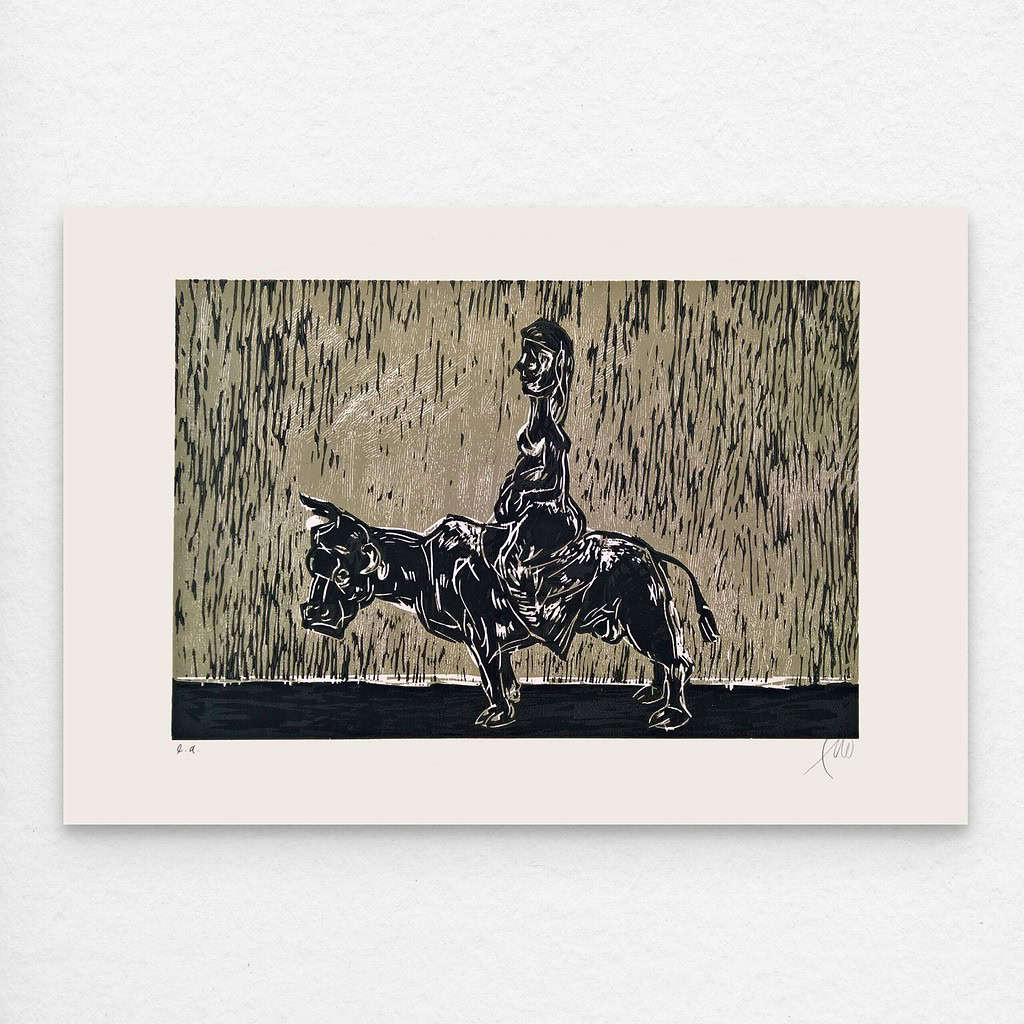 Europa - Holzschnitt olive - Markus Lüpertz