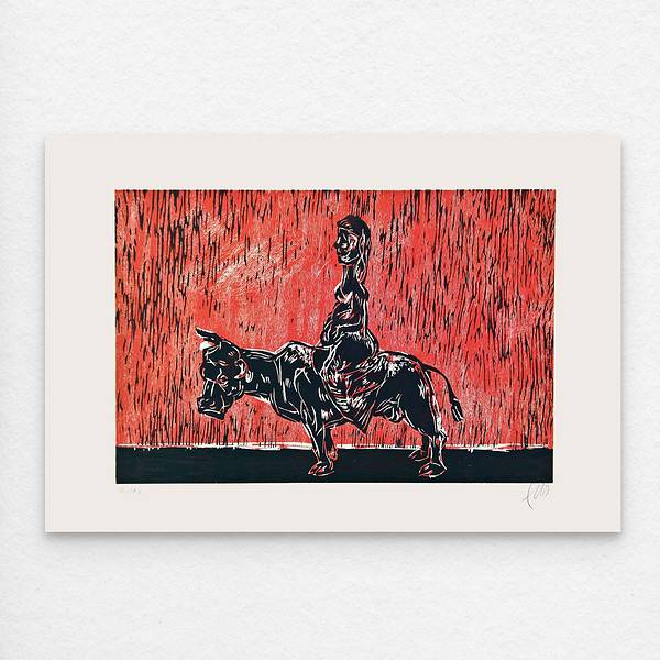 Europa - Holzschnitt rot - Markus Lüpertz