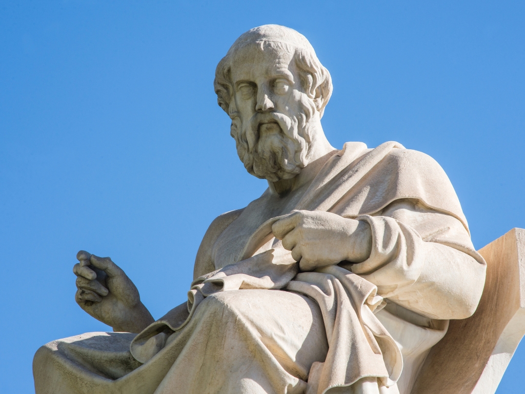 Abbildung des Philosophen Platon und seine Meinung über Kunst. Er beantwortet brillant die Frage: Was ist Kunst?