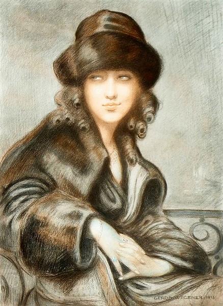 An Elegant Young Lady with a Fur Hat von Gerda Wegener als breillante Idealismus Kunst