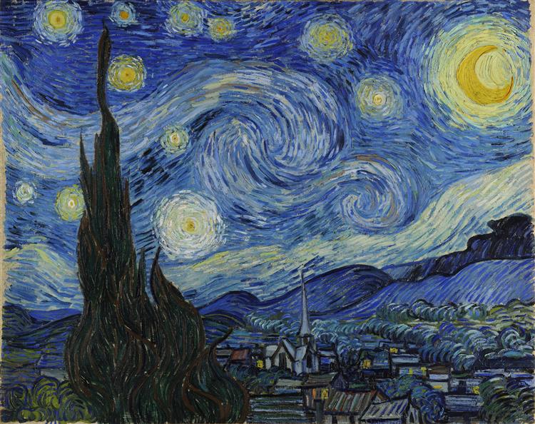 Künstler van Gogh mit seinem Werk Sternennacht