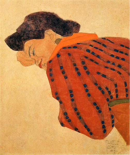 Expressionismus Kunst Reclining Woman with Red Blouse von Egon Schiele
