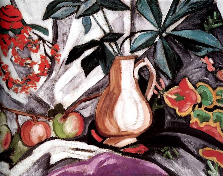 still life with peatcher and apples 1910 von Olga Wladimirowna Rosanowa