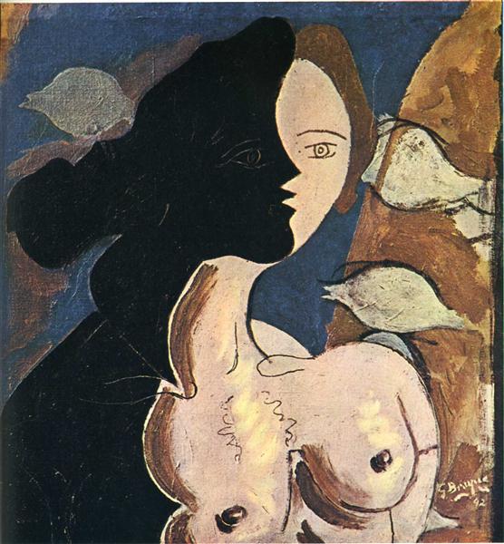 Kubistische Bilder figure-double-with-marine-background-1942 von Georges Braque