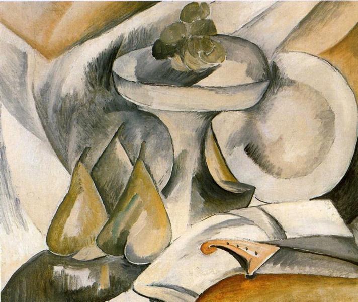 Kubismus von einem Freund von Picasso - plate-and-fruit-dish-1908 von Georges Braque