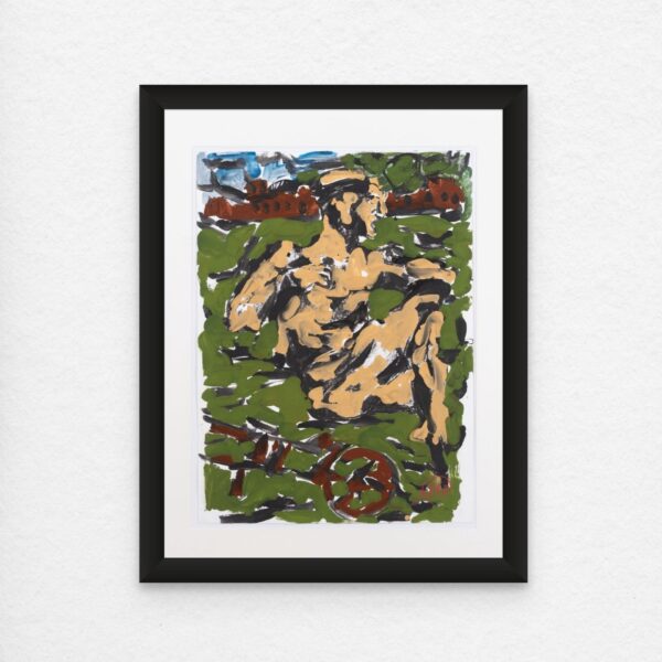 Markus Lüpertz: Michael Engel. Das Unikat wurde im Jahr 2021 mit Gouache auf Büttenpapier erstellt.