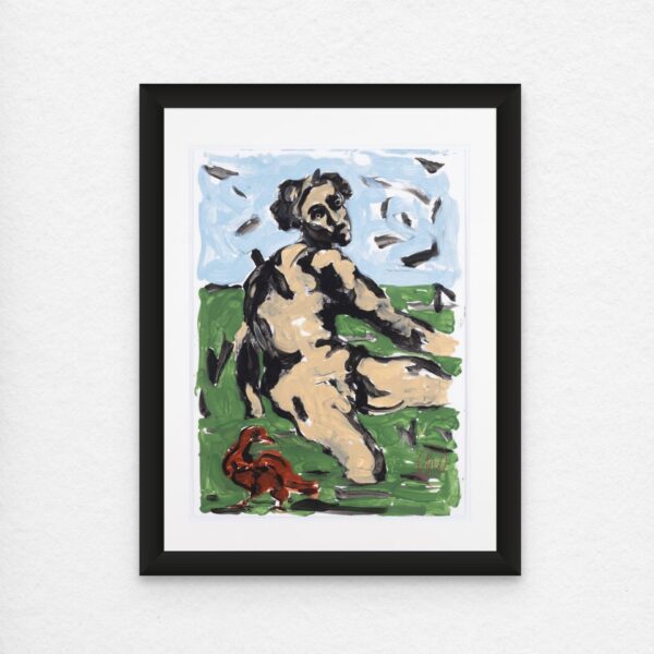 Markus Lüpertz: Michael Engel. Das Unikat wurde im Jahr 2021 mit Gouache auf Büttenpapier erstellt.