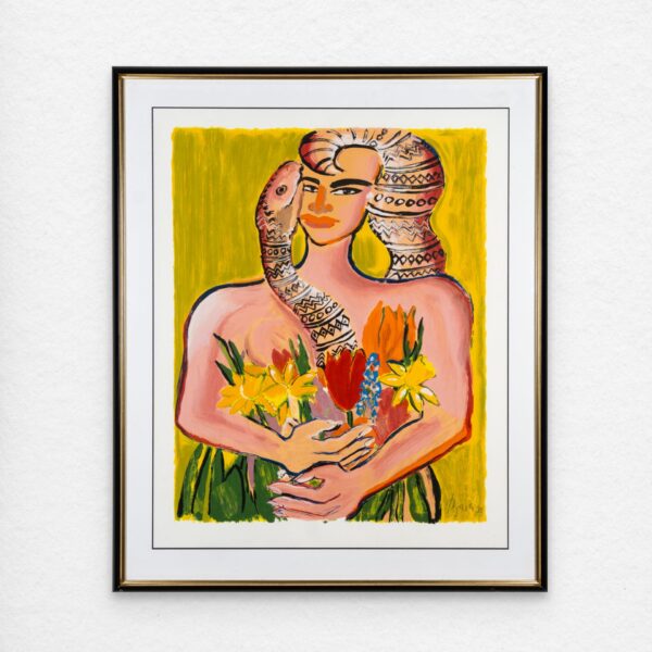 Frauenbildnis mit Blumenstrauß und Schlange - Elvira Bach