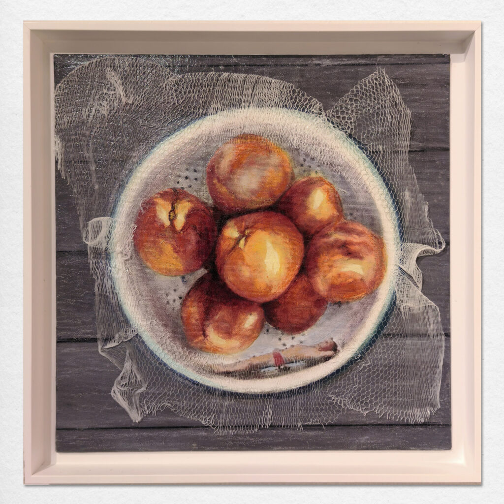 Jiny Lan, Pfirsichglück, 30x30, 2025